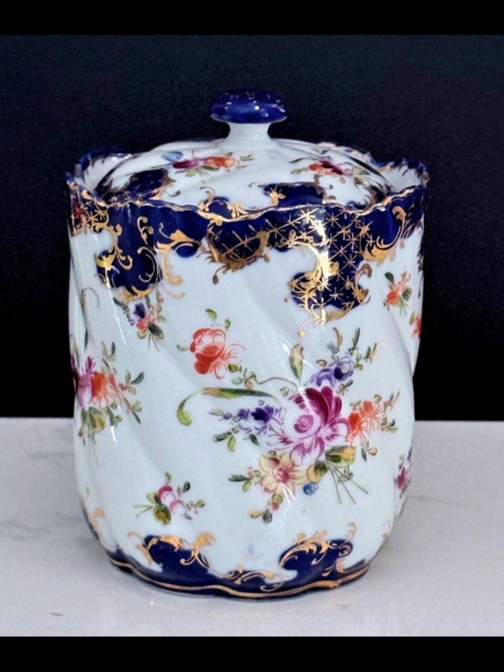 Antique Nippon Cobalt Blue Gold Floral Biscuit Jar Tobacco Jar c.1900